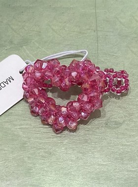 新款彩虹串珠戒指女韩国小众设计玫红色紫色爱心可爱ins