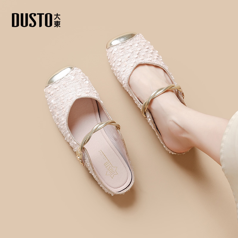 大东法式复古玛丽珍鞋女2025新款秋季低跟方头包头拖鞋一脚蹬单鞋 - 图1