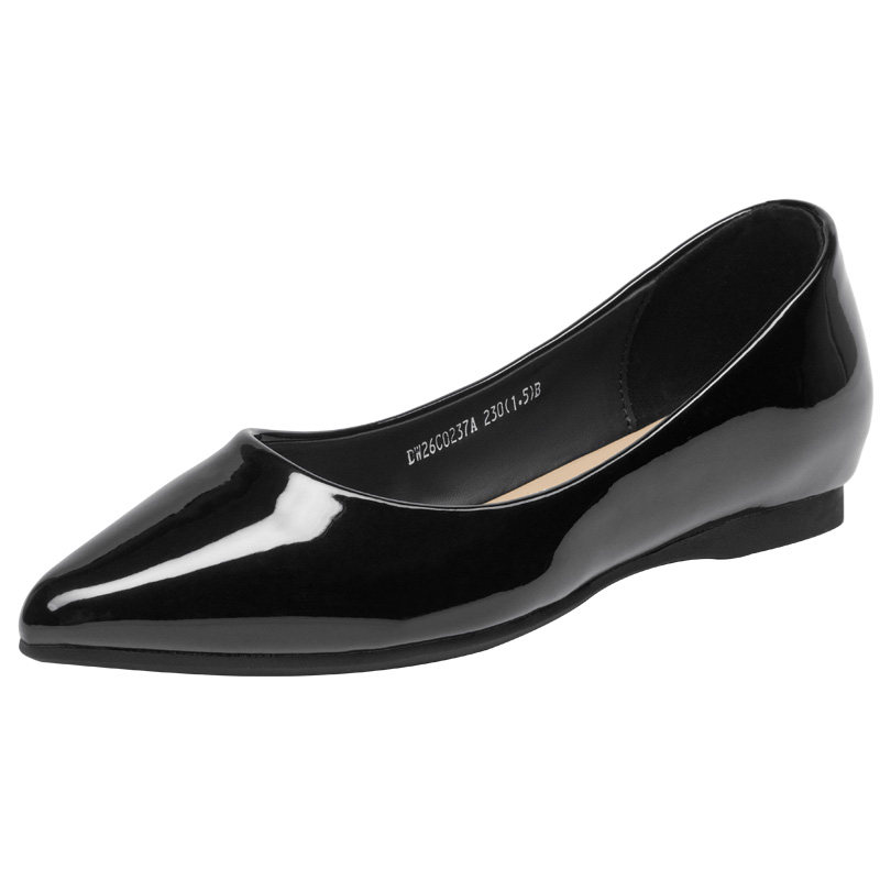 大东漆皮尖头平底单鞋女2026新款春季女鞋黑色软底浅口通勤工作鞋,淘宝优惠券,粉丝福利购,淘宝优惠卷