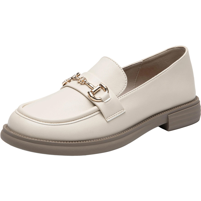 大东白色乐福鞋女2025新款冬季配裙子学院风粗跟小皮鞋一脚蹬单鞋 - 图3