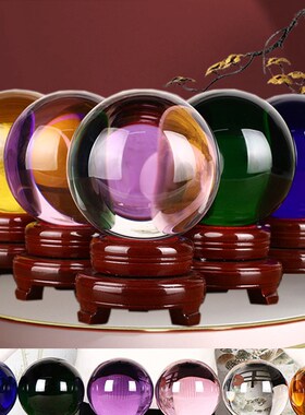 极速L水晶球摆件招聚p财天然透明玻璃球办公室客厅风水摆饰白黄色