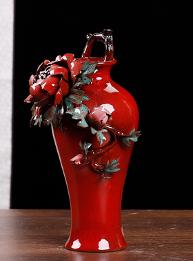 极速手工陶瓷花瓶摆件红色美w人瓶家居桌面电视柜装饰品书架摆设