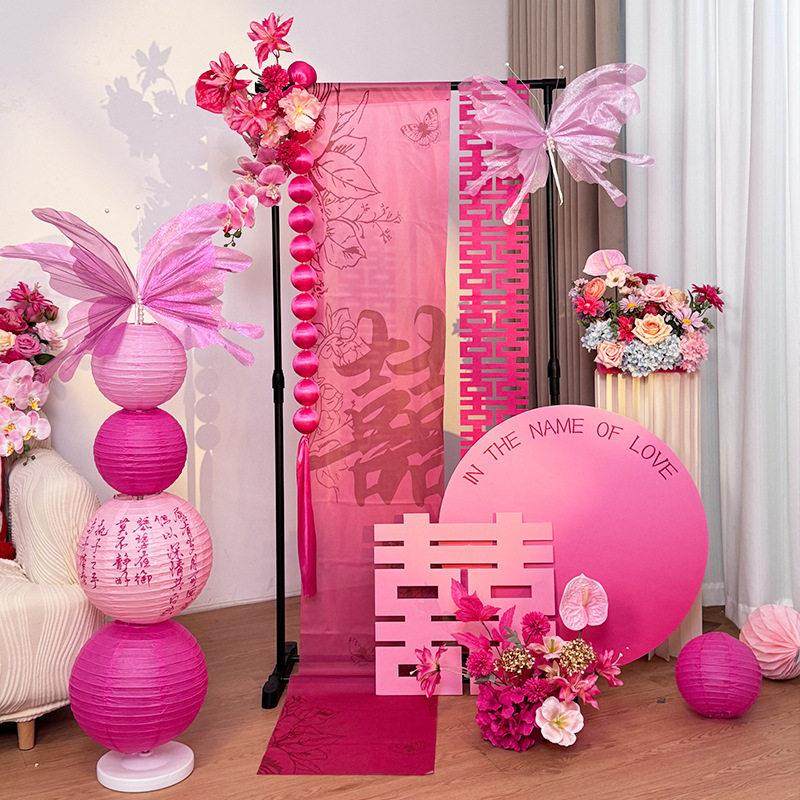 中式帆布条迎宾支架套装结婚新房卧室客厅晨袍拍摄囍字灯笼背景立,淘宝优惠券,粉丝福利购,淘宝优惠卷