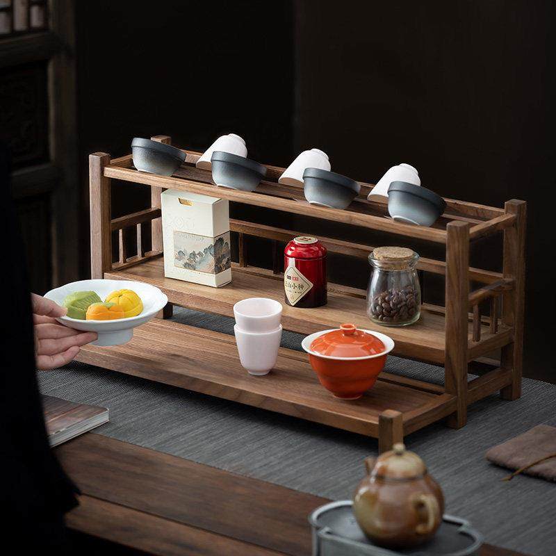 黑胡桃木茶具置物架茶杯架子茶壶收纳架摆放架茶桌置物架博古架,淘宝优惠券,粉丝福利购,淘宝优惠卷