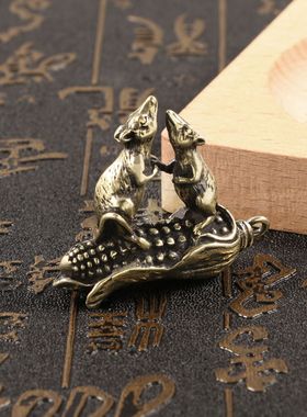 精工铜器多子多孙财源广进双鼠运财老鼠玉米实心铜黄铜钥匙扣挂件