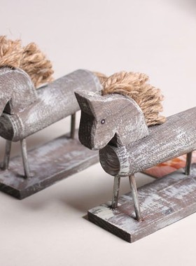 zakka纯手工动物小人装饰摆件 仿旧手工木马 家居摆件