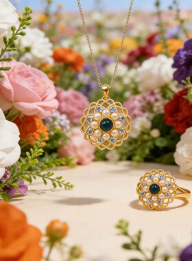 S925银镶天然琥珀珍珠戒指吊坠