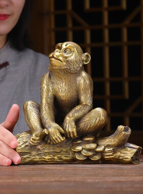 新品铜猴子摆件铜猴十二生肖猴中国E风家居装饰品客厅办公室开业