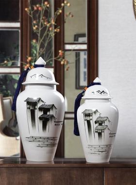 新中式陶瓷罐摆件样板房茶室现代客厅玄关桌电视柜办公室软装饰品