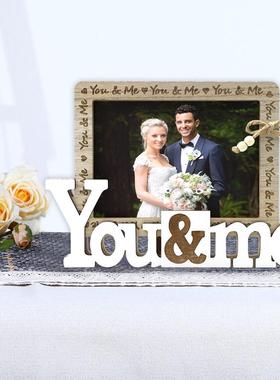 跨境新品木质婚礼英文字母爱心相框工艺品创意家居装饰品桌上摆件