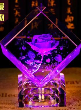 水晶玫瑰花桌面装饰摆件创意生日礼物女生送女朋友情侣浪漫饰品
