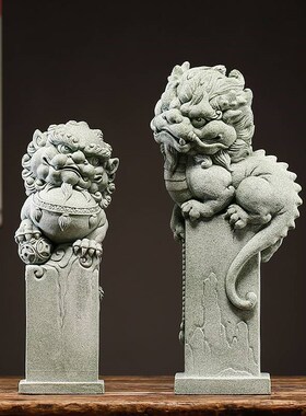 速发上海狮砂石盘龙桌面装饰观件鱼缸景摆装饰创意青子盘龙瑞兽开