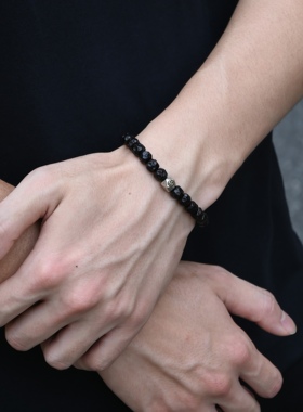 DRAGON LI狸花猫椰蒂无相925银八棱珠串珠手串情侣饰品闺蜜礼物