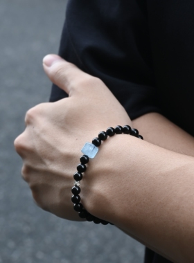 DRAGON LI狸花猫黑曜石海蓝宝925银隔珠串珠情侣饰品闺蜜礼物