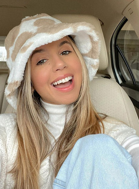 极速Aproms Fashion Dot Printy Faux Fur Bucket Hat for Women