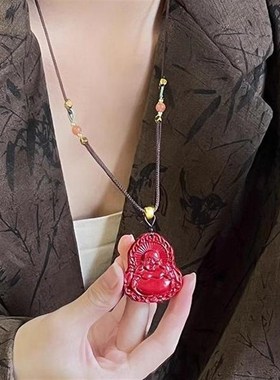 极速朱砂弥勒佛吊坠笑佛项链男女A本命年大肚佛毛衣链佛公情侣护