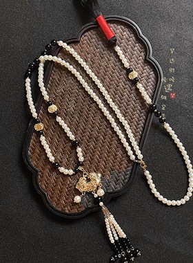 极速[墨染]平安锁双层珍珠串珠B项链新中式马面裙国风古风汉服配