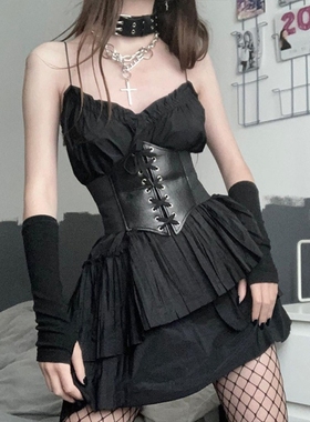 极速Punk Push Up Corset Black WhitEe Corset Goth Waist Corse