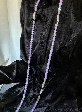 极速一款多戴~国k风长款流苏紫色串珠斜挎链新中式平安扣叠戴项链