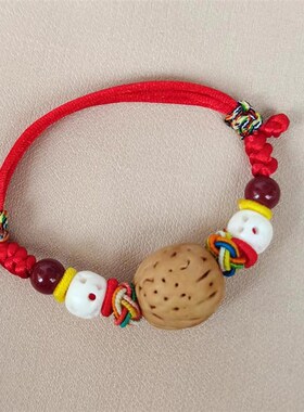 新品宝宝婴儿红绳手链狗牙护v身符女猪精骨五彩手绳防惊吓朱砂桃