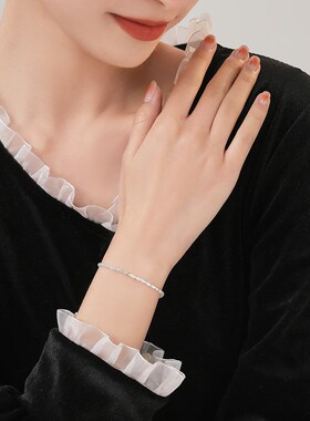 新品淡蓝天然海蓝宝手链女设计感ins小众米粒小P珍珠手串极细2mm