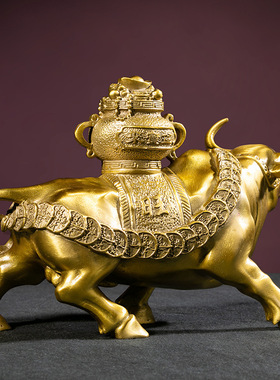 极速福纯b铜聚宝盆牛黄铜牛旺财聚宝牛财运牛家居仿古工艺品摆件