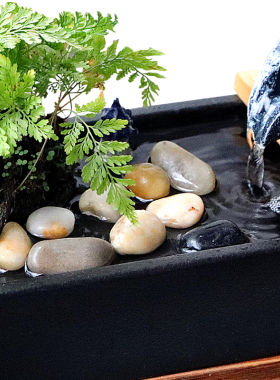 极速家居景观装饰品桌面客厅陶瓷招财磨I石盘喷泉乔迁生日流水石