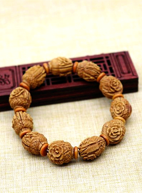 新品桃核手串野生桃胡脑纹手工雕刻配件饰品O男女车档把配饰桃核