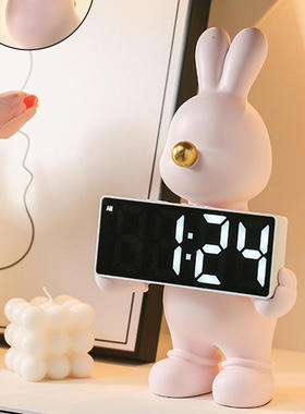 兔子时钟摆件家居客厅卧室桌面台式乔迁新居家用小闹钟玄关装饰品