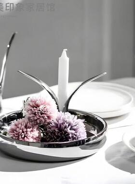 现代轻奢样板房水吧台茶几不锈钢托 托盘冰桶香槟杯饭厅组合摆件