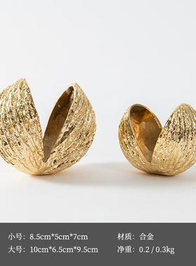 轻奢新中式金色金属果壳摆件客厅桌面茶几样板房创意家居软装饰品
