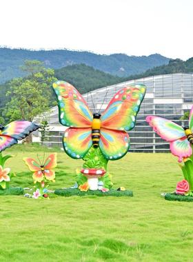 户外网红打卡仿真蝴蝶雕塑园林草坪景观花海造景拍照装饰发光摆件