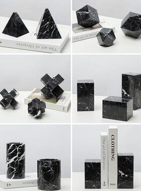 现代简约风客厅电视柜茶几玄关样板房书房几何大理石书挡装饰摆件