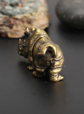 极速手工复古纯铜实心茶宠v犀牛摆件 意可爱茶玩茶道功夫茶具配件