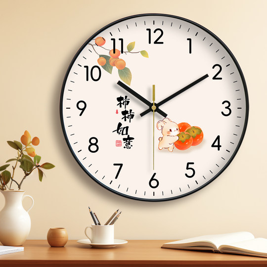 挂钟钟表简约家用客厅装饰画事事如意福禄好免打孔时钟挂表石英钟