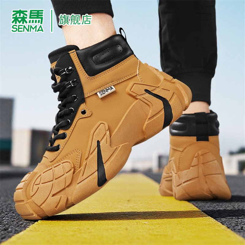 森马马丁靴男款冬季小众复古系带工装靴耐磨厚底户外运动老爹鞋男 - 图2