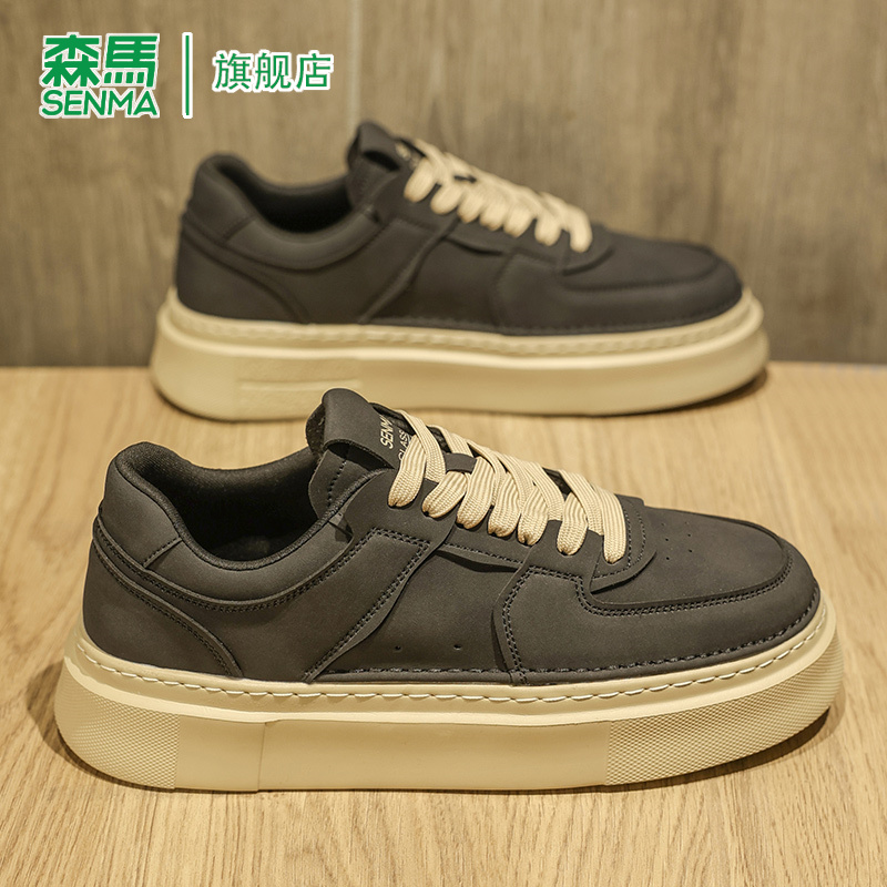森马休闲板鞋男士2025冬季新款运动时尚复古风防滑耐磨真皮潮牌鞋 - 图3