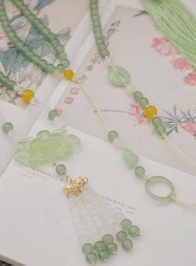 新中式莲花璎珞马面裙配饰长背云流苏古风汉服软璎珞压襟毛衣项链