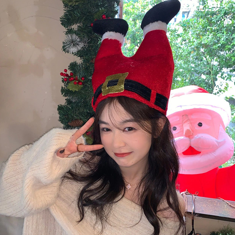 圣诞树帽子可爱圣诞老人腿帽子男女圣诞礼物头饰拍照道具派对装饰 - 图0