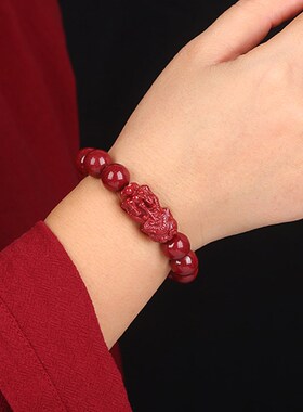 新品天然原矿朱砂本命年帝王紫z金砂貔貅手链男女士佛珠手串属虎