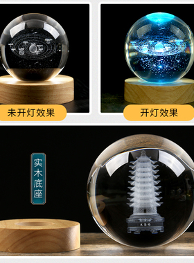 速发白水晶光摆件黄色玻璃球宝球内雕元发十二星座生日礼物