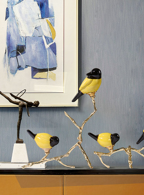 速发新中式黄铜小鸟玄关饰公样板房间摆设轻摆家居书柜办品室奢件