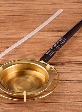 极速纯手敲黄铜木柄铛子佛具法器寺庙佛事用品道家手打Z长柄铜当