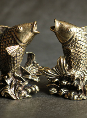 新品实心纯黄铜办公桌面锦鲤鱼小摆件G古铜茶宠饰品工艺品礼品手