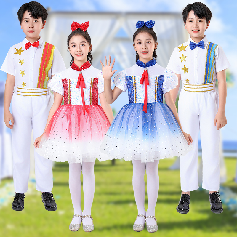 祖国有我儿童合唱演出服学生诗歌朗诵十一表演服女童蓬蓬裙舞蹈服 - 图2