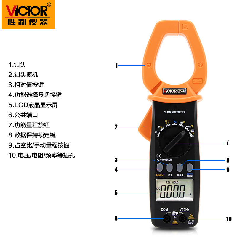 极速数字钳形表VC6056Aw+ 交直流1000A电流表 钳形万用表 - 图1