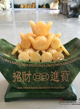 极速天然南玉招财进n宝聚宝盆摆件绿色聚宝盆吸收八方财气家居风