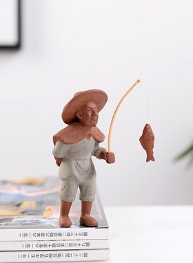 速发人淘守德化白瓷小摆件姜太公钓意家居客厅装饰品禅鱼人物盆景
