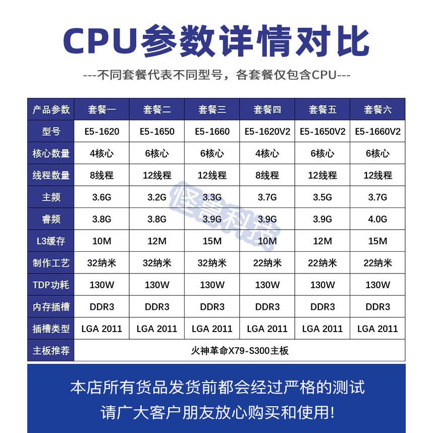 至强 E5-1620 1650 1660 1620V2 1650V2 1660c2 处理器 2011针CPU - 图0