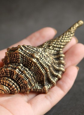 复古实心纯黄铜办公桌面车载小摆件海螺古铜随身工艺品手把玩件